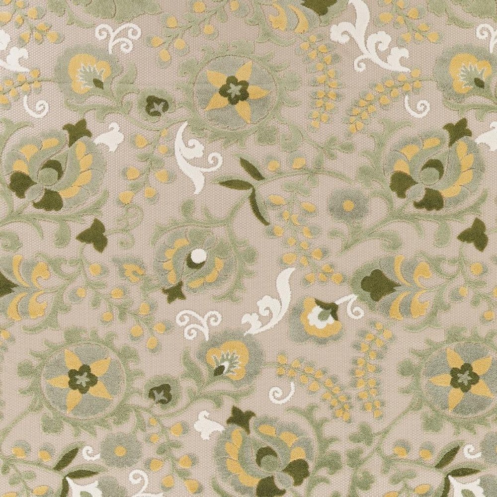 9' X 12' Ivory Green And Yellow Floral Indoor Outdoor Area Rug HomeRoots
