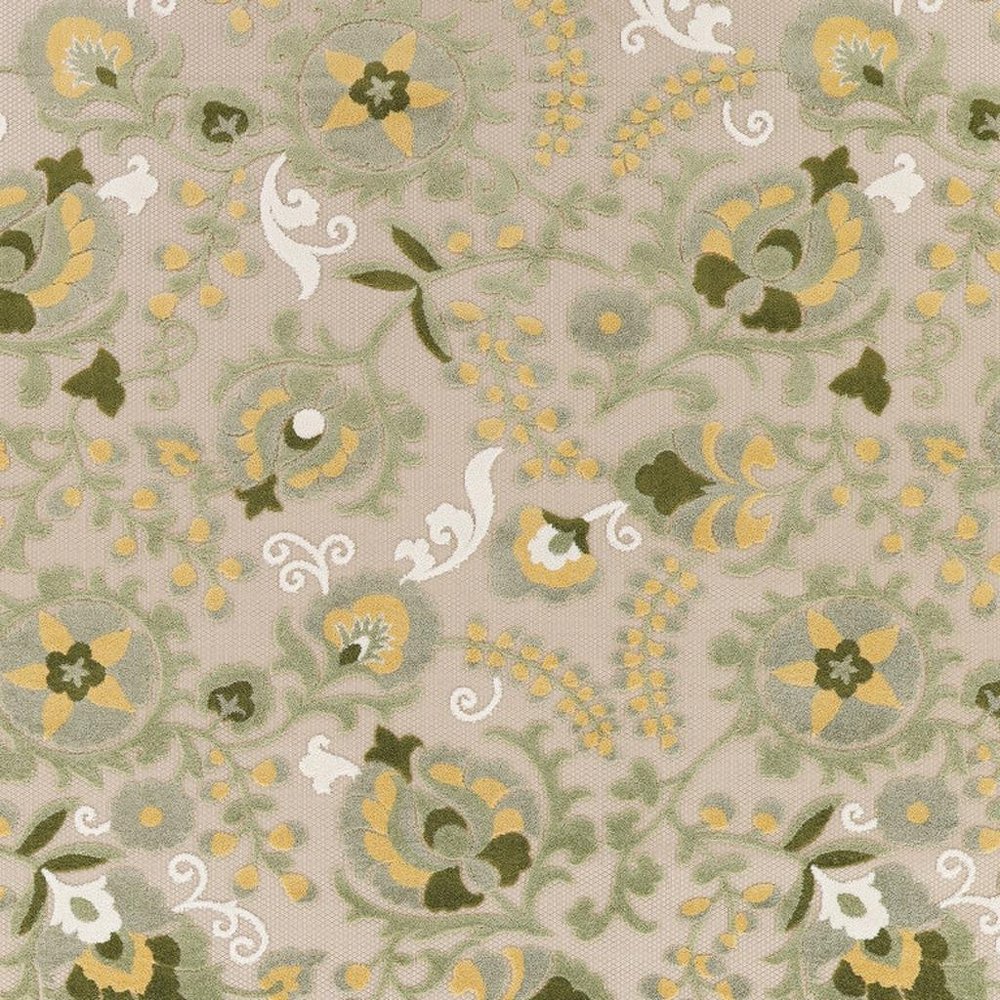 9' X 12' Ivory Green And Yellow Floral Indoor Outdoor Area Rug HomeRoots