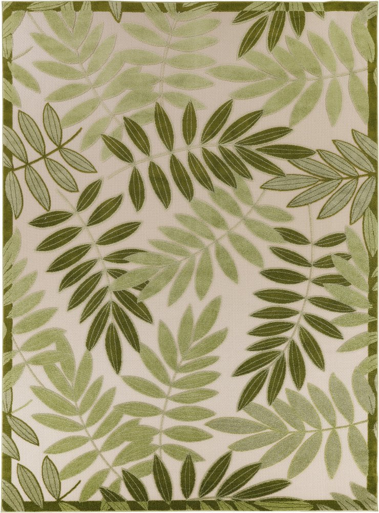 9' X 12' Ivory And Green Palm Leaf Indoor Outdoor Area Rug HomeRoots