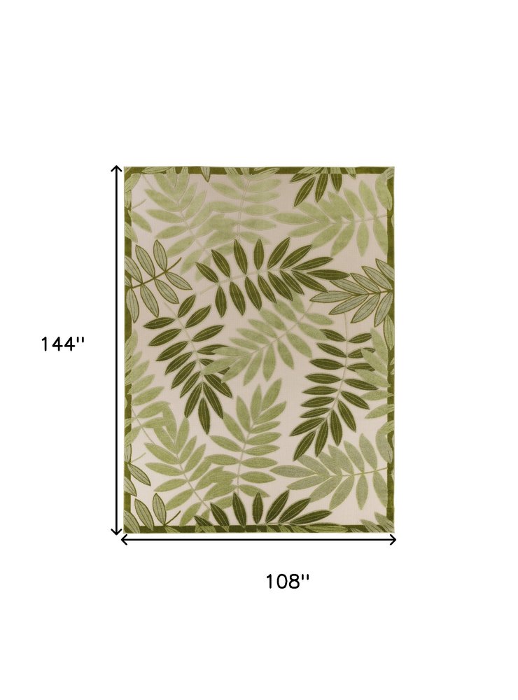 9' X 12' Ivory And Green Palm Leaf Indoor Outdoor Area Rug HomeRoots