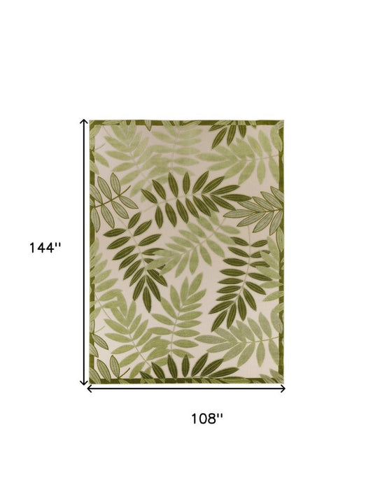9' X 12' Ivory And Green Palm Leaf Indoor Outdoor Area Rug HomeRoots