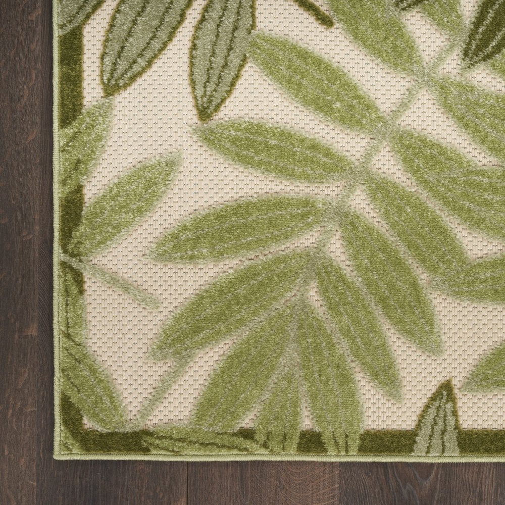 9' X 12' Ivory And Green Palm Leaf Indoor Outdoor Area Rug HomeRoots