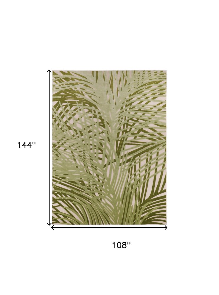 9' X 12' Ivory And Green Palm Leaf Indoor Outdoor Area Rug HomeRoots