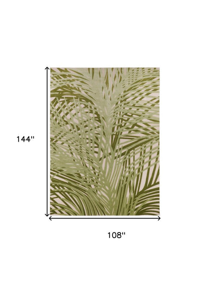 9' X 12' Ivory And Green Palm Leaf Indoor Outdoor Area Rug HomeRoots