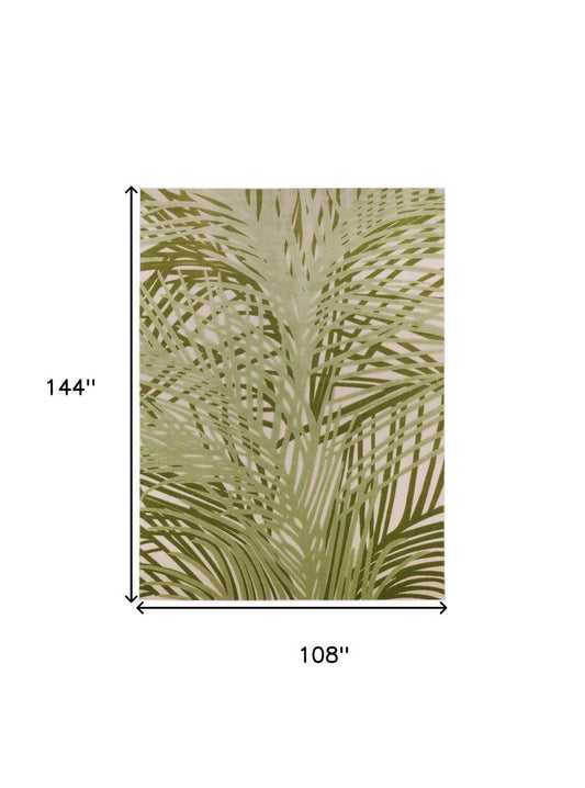 9' X 12' Ivory And Green Palm Leaf Indoor Outdoor Area Rug HomeRoots