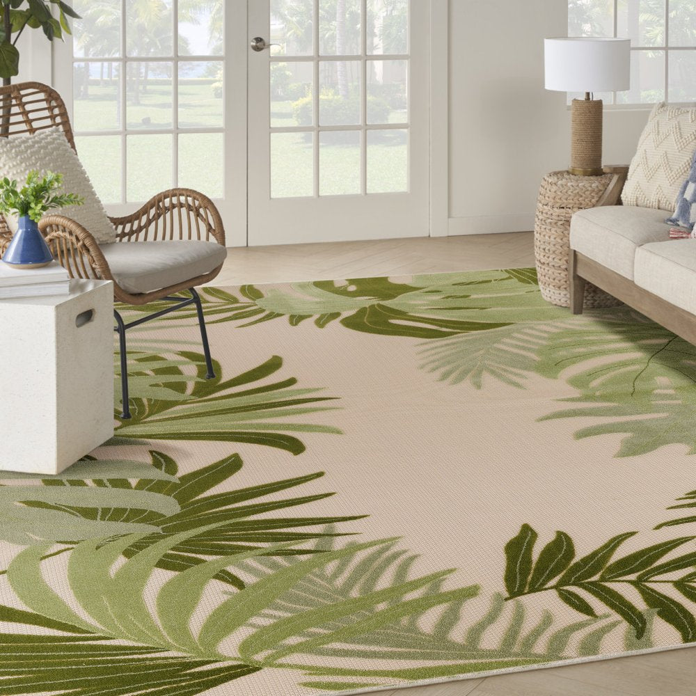 9' X 12' Ivory And Green Palm Leaf Indoor Outdoor Area Rug HomeRoots