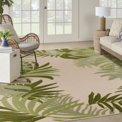 9' X 12' Ivory And Green Palm Leaf Indoor Outdoor Area Rug HomeRoots
