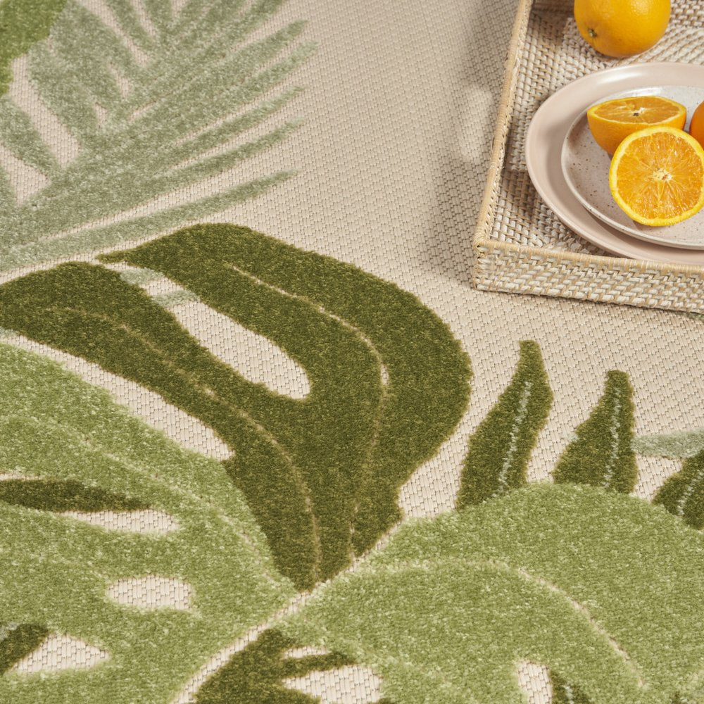 9' X 12' Ivory And Green Palm Leaf Indoor Outdoor Area Rug HomeRoots