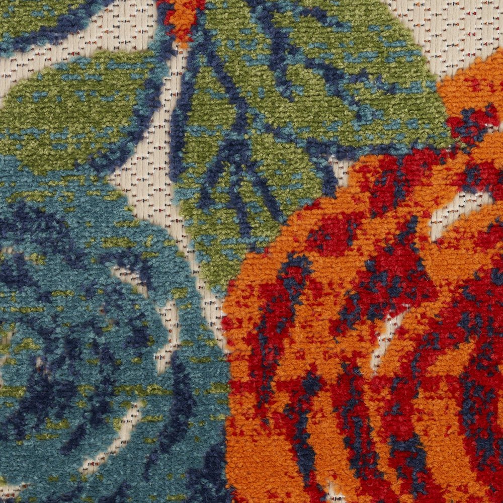 9' X 12' Ivory Green Blue Red And Orange Floral Indoor Outdoor Area Rug HomeRoots