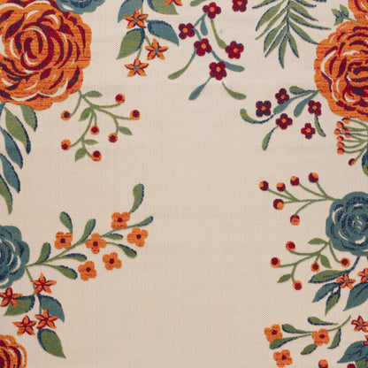 9' X 12' Ivory Green Blue Red And Orange Floral Indoor Outdoor Area Rug HomeRoots