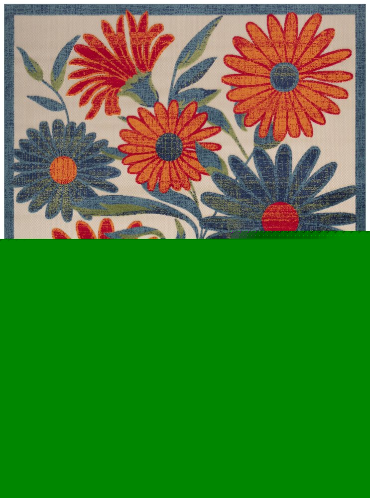 9' X 12' Ivory Red Blue And Green Floral Indoor Outdoor Area Rug HomeRoots