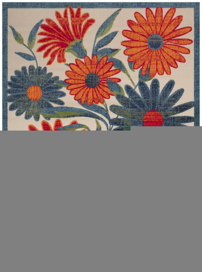 9' X 12' Ivory Red Blue And Green Floral Indoor Outdoor Area Rug HomeRoots