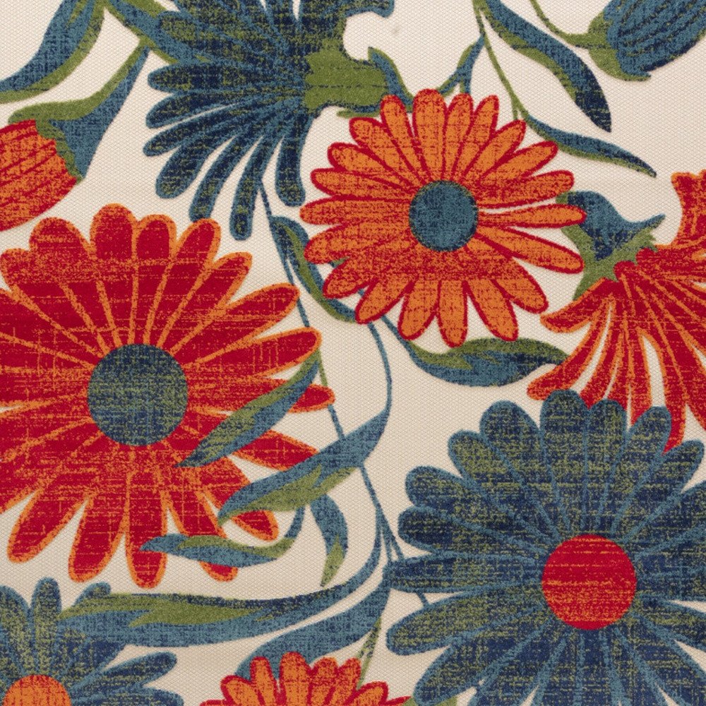 9' X 12' Ivory Red Blue And Green Floral Indoor Outdoor Area Rug HomeRoots
