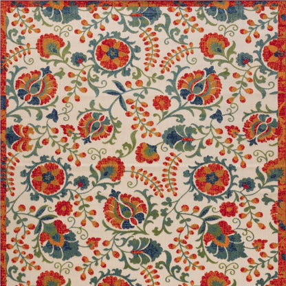 9' X 12' Ivory Red Blue And Green Floral Indoor Outdoor Area Rug HomeRoots