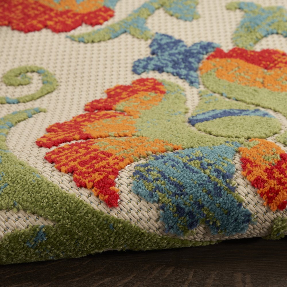 9' X 12' Ivory Red Blue And Green Floral Indoor Outdoor Area Rug HomeRoots