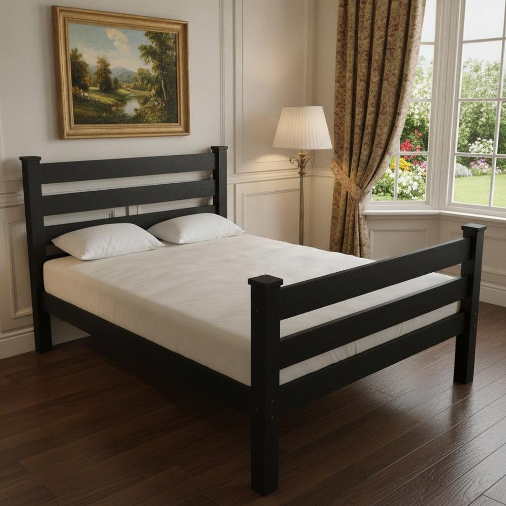 Black Solid Wood Queen Bed Frame HomeRoots