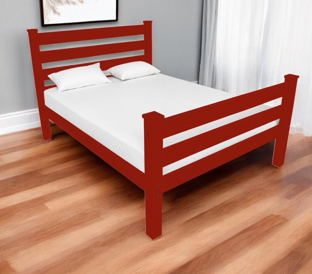 Red Solid Wood Queen Bed Frame HomeRoots