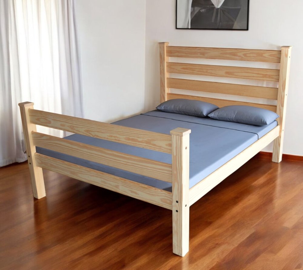Natural Solid Wood Queen Bed Frame HomeRoots