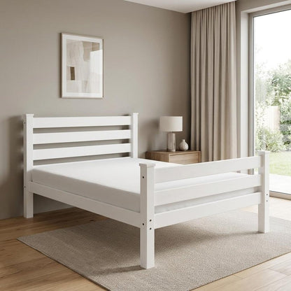 White Solid Wood Queen Bed Frame