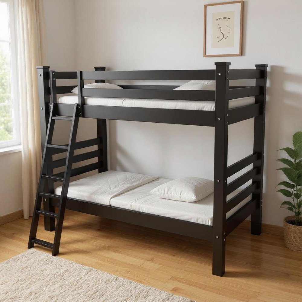 Black Twin Over Twin Solid Wood Bunk Bed HomeRoots