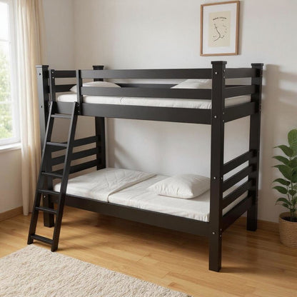 Black Twin Over Twin Solid Wood Bunk Bed HomeRoots