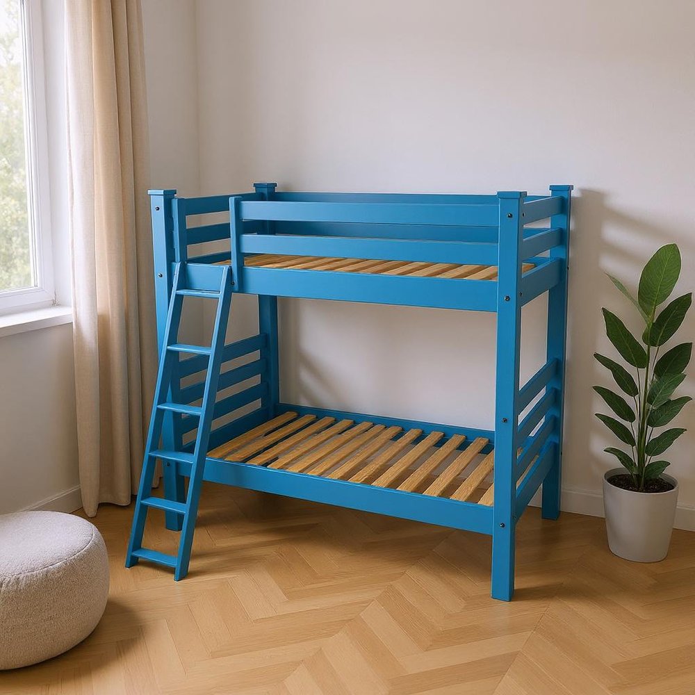 Blue Twin Solid Wood Bunk Bed HomeRoots