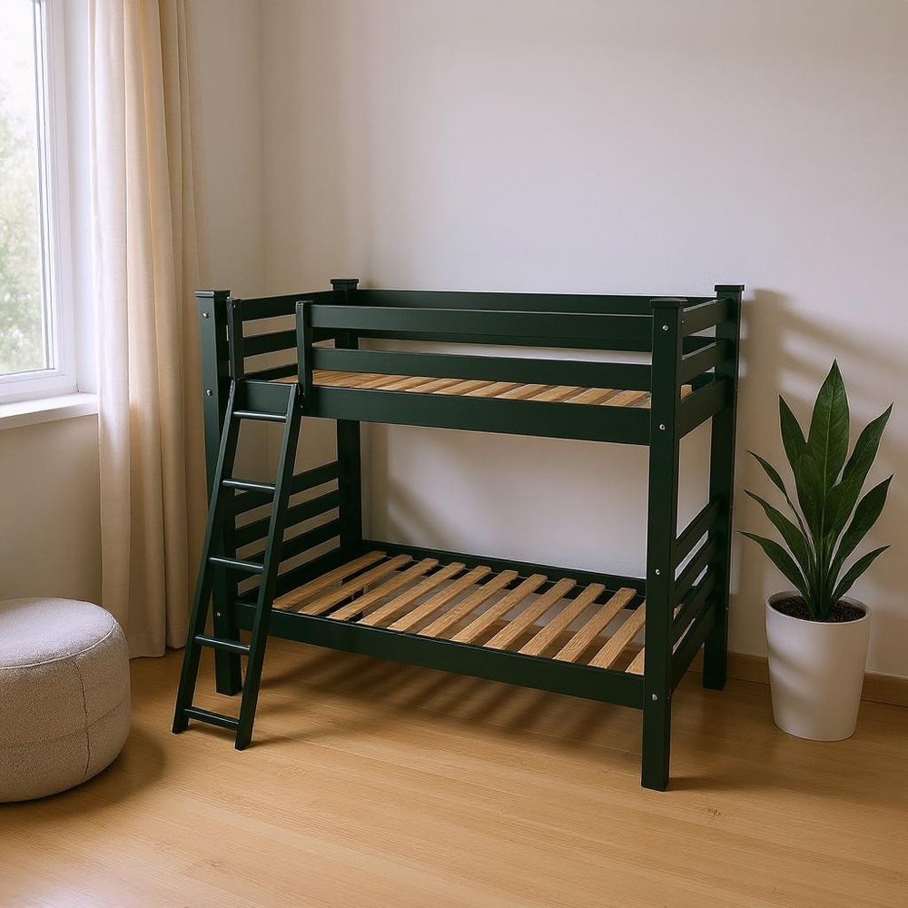 Green Twin Solid Wood Bunk Bed HomeRoots