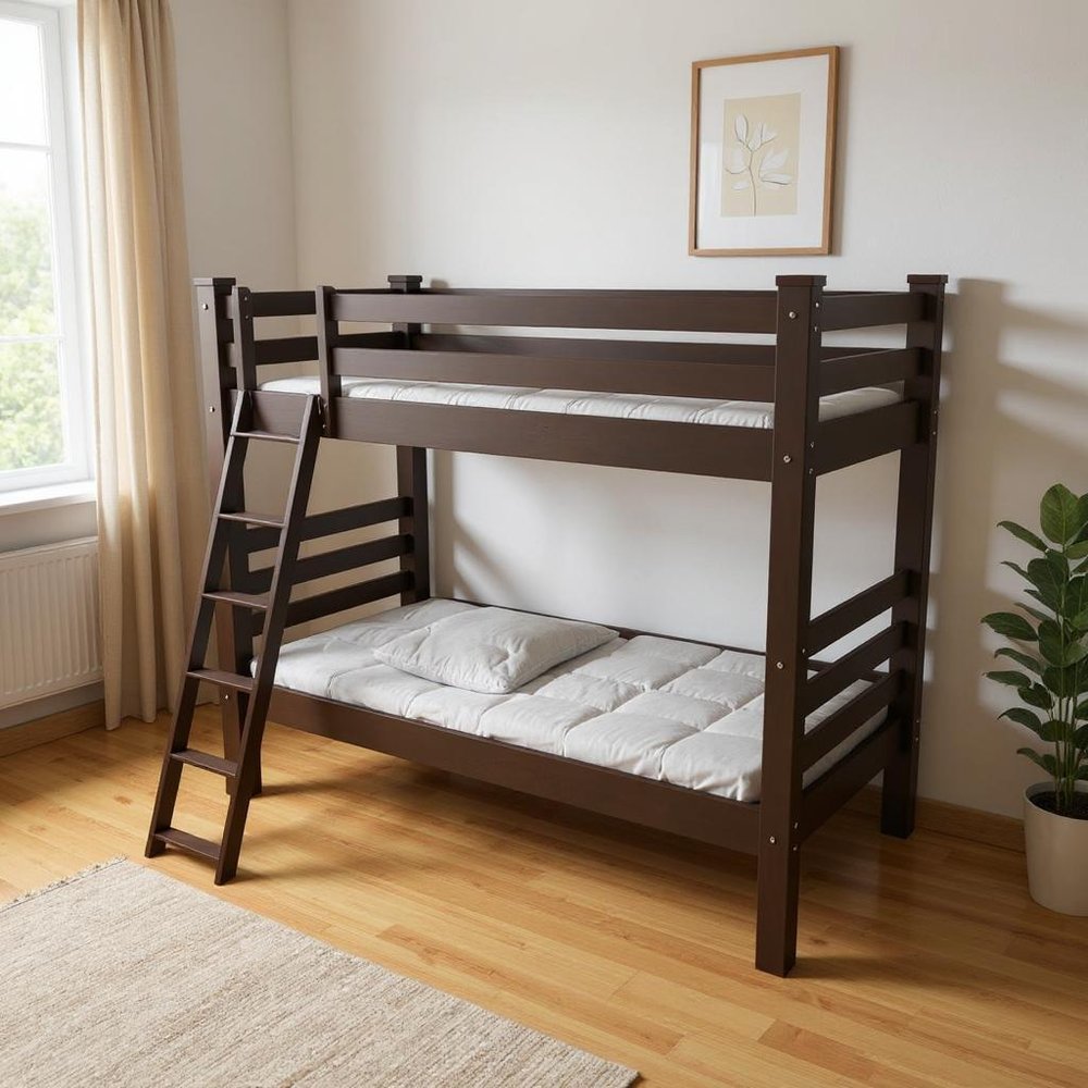 Brown Twin Over Twin Solid Wood Bunk Bed HomeRoots
