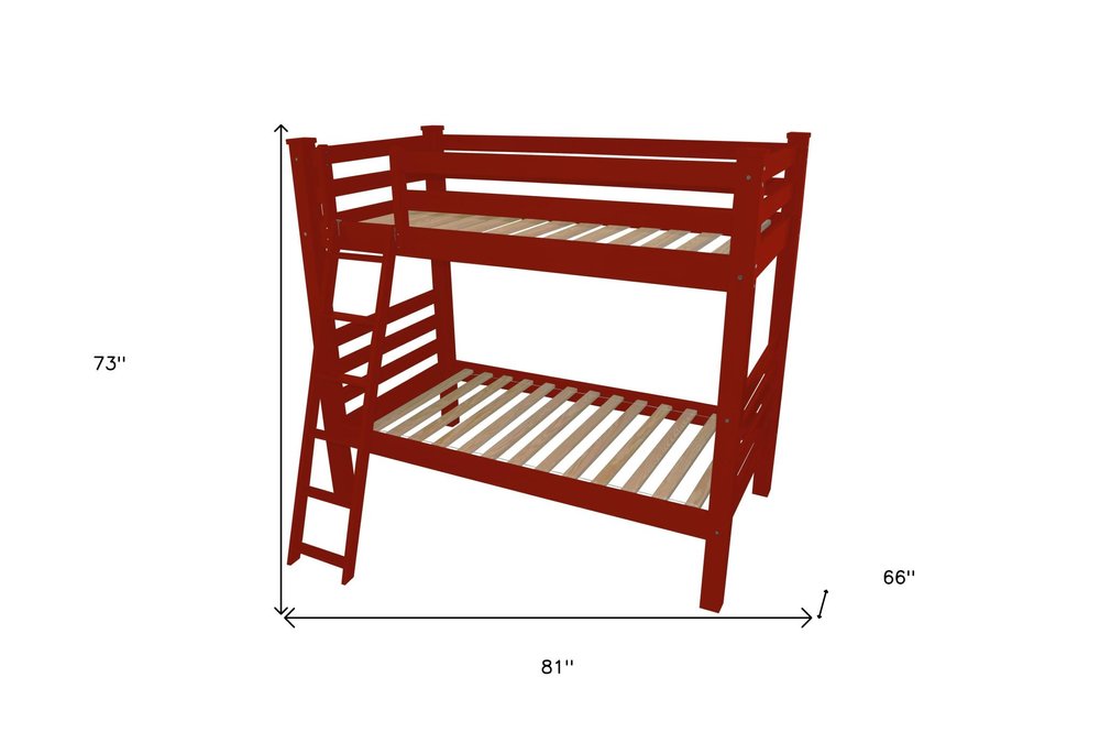 Red Twin Solid Wood Bunk Bed HomeRoots