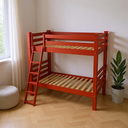 Red Twin Solid Wood Bunk Bed HomeRoots