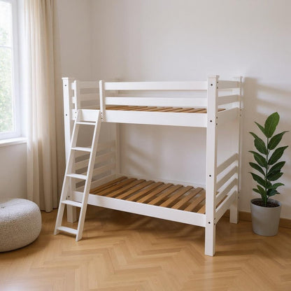 White Twin Traditional Solid Wood Bunk Bed HomeRoots