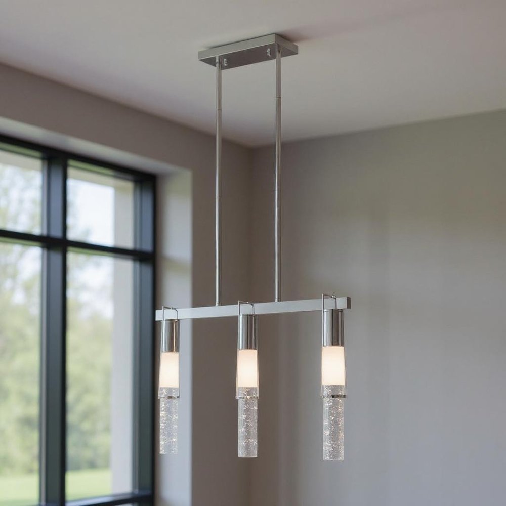 Silver And Clear Three Light Metal Dimmable Smart Enabled Chandelier With Clear Shades HomeRoots