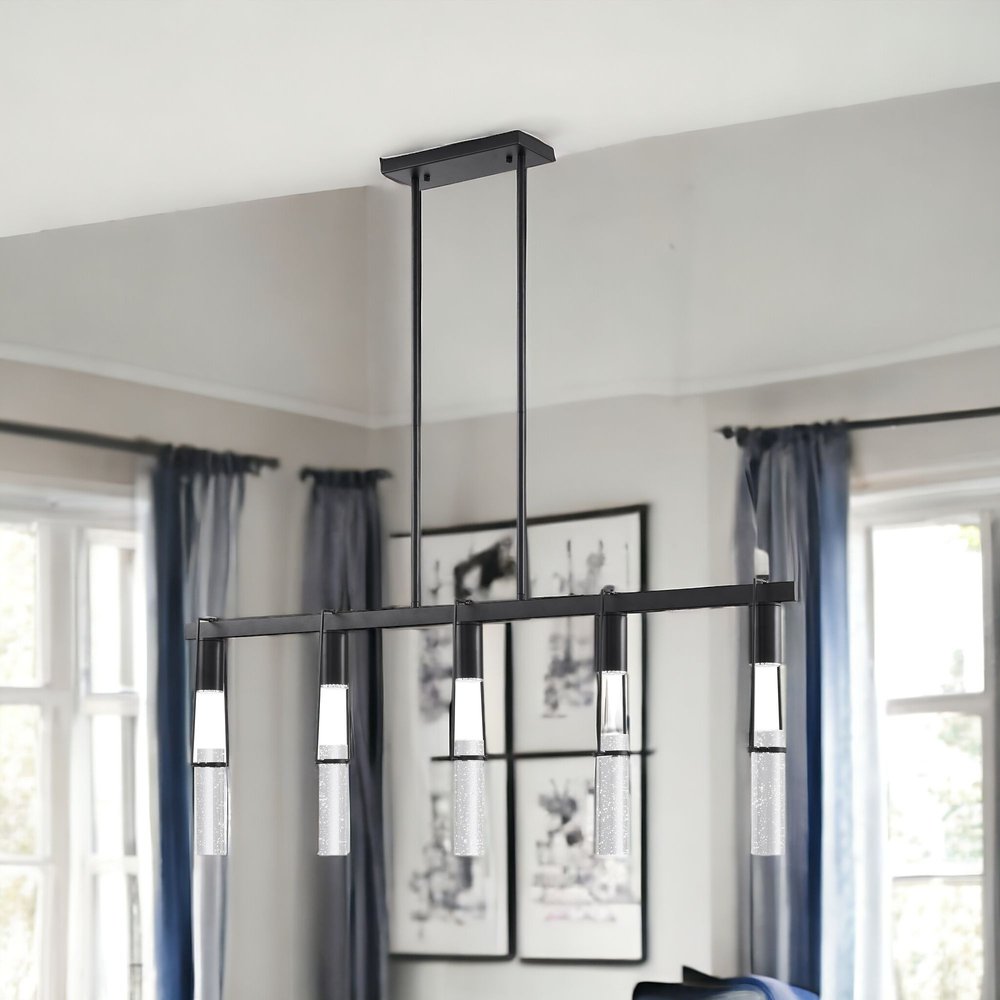 Black And Clear Five Light Metal Dimmable Smart Enabled Chandelier With Clear Shades HomeRoots