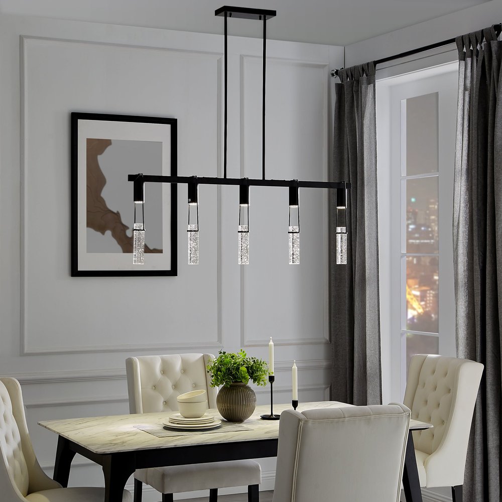 Black And Clear Five Light Metal Dimmable Smart Enabled Chandelier With Clear Shades HomeRoots