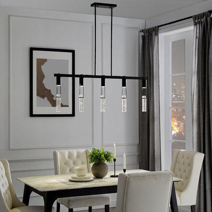 Black And Clear Five Light Metal Dimmable Smart Enabled Chandelier With Clear Shades HomeRoots