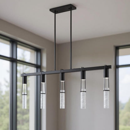 Black And Clear Five Light Metal Dimmable Smart Enabled Chandelier With Clear Shades HomeRoots