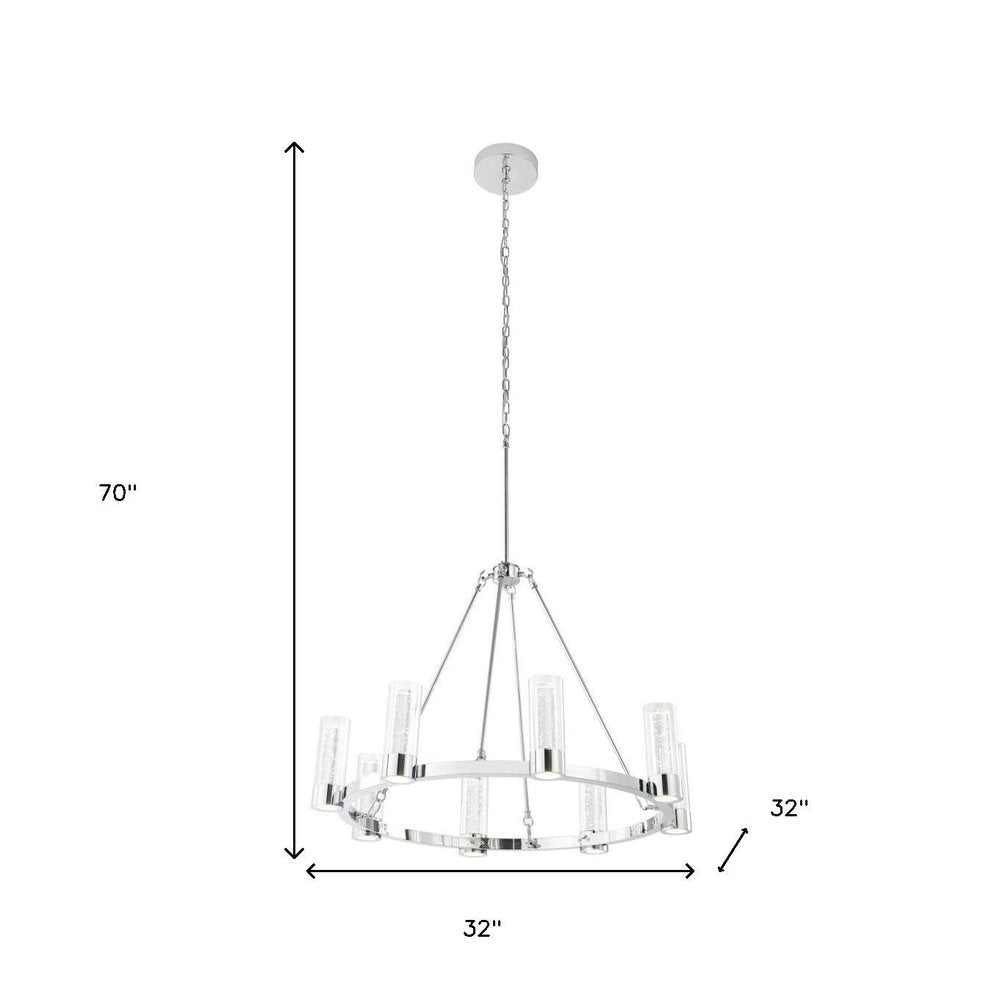 Silver And Clear Candle Style Eight Light Metal Dimmable Smart Enabled Chandelier With Clear Shades HomeRoots