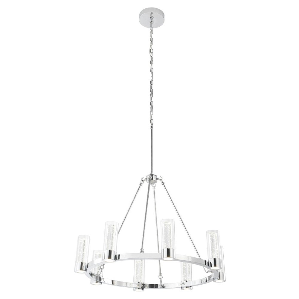 Silver And Clear Candle Style Eight Light Metal Dimmable Smart Enabled Chandelier With Clear Shades HomeRoots