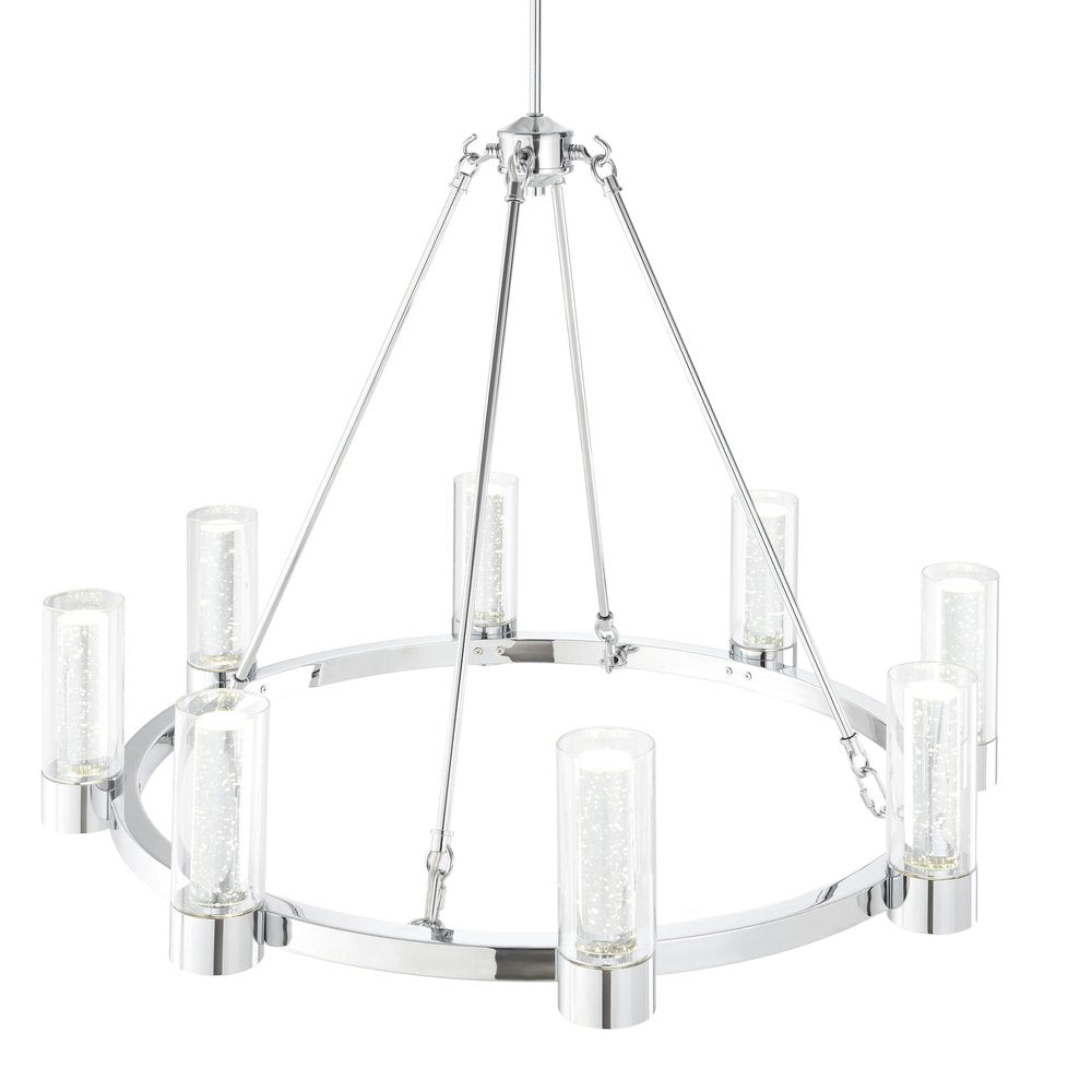 Silver And Clear Candle Style Eight Light Metal Dimmable Smart Enabled Chandelier With Clear Shades HomeRoots