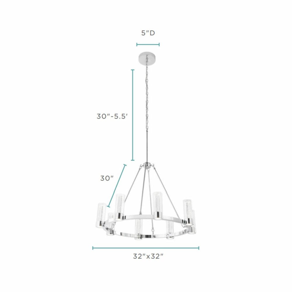 Silver And Clear Candle Style Eight Light Metal Dimmable Smart Enabled Chandelier With Clear Shades HomeRoots