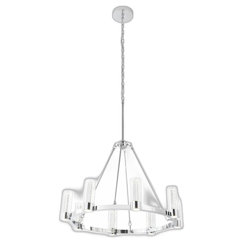 Silver And Clear Candle Style Eight Light Metal Dimmable Smart Enabled Chandelier With Clear Shades HomeRoots