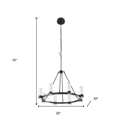 Black And Clear Candle Style Eight Light Metal Dimmable Smart Enabled Chandelier With Clear Shades HomeRoots