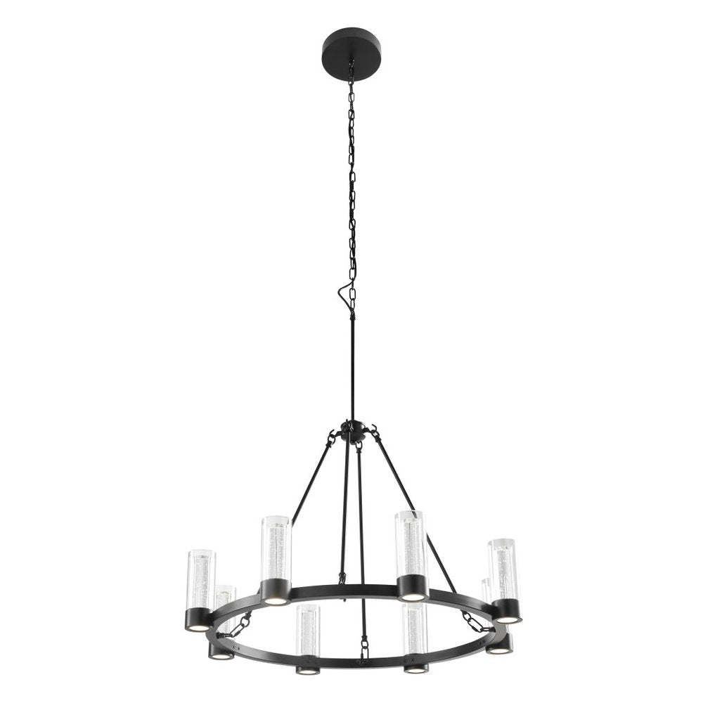 Black And Clear Candle Style Eight Light Metal Dimmable Smart Enabled Chandelier With Clear Shades HomeRoots