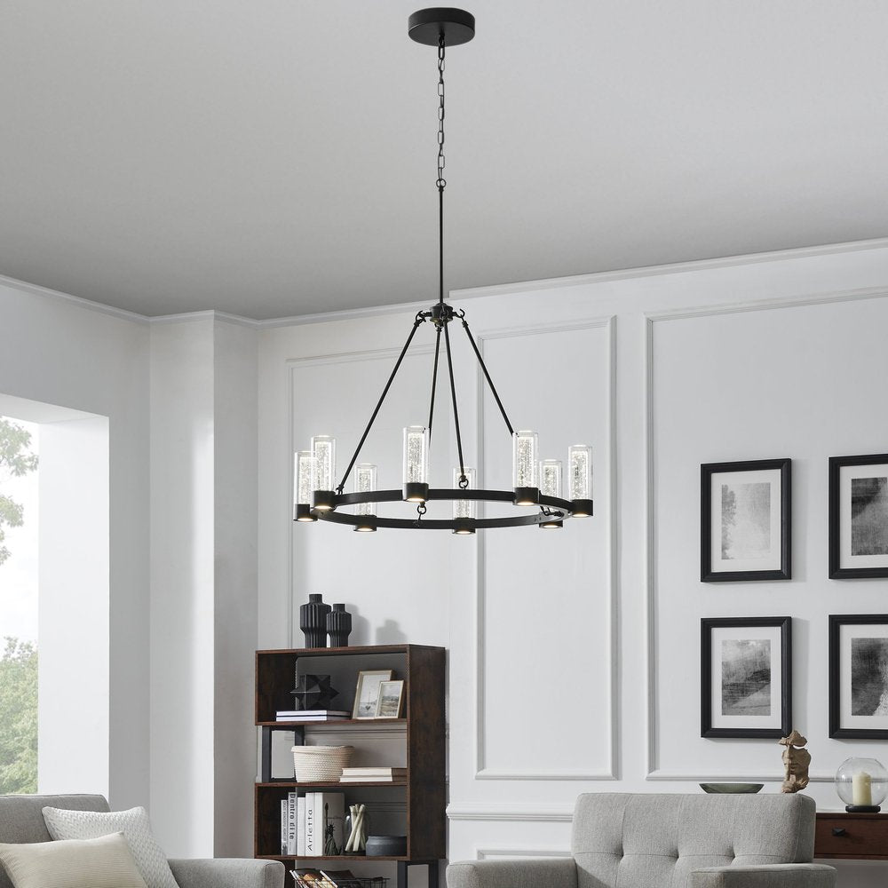 Black And Clear Candle Style Eight Light Metal Dimmable Smart Enabled Chandelier With Clear Shades HomeRoots