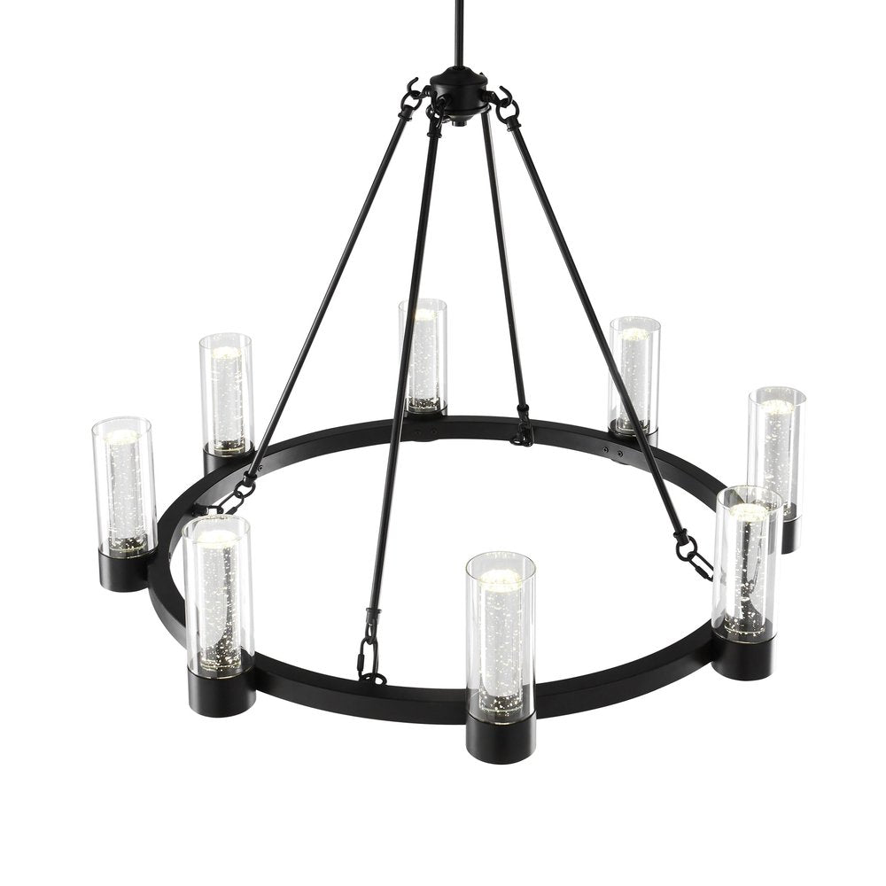 Black And Clear Candle Style Eight Light Metal Dimmable Smart Enabled Chandelier With Clear Shades HomeRoots