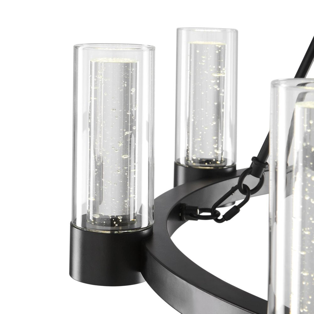 Black And Clear Candle Style Eight Light Metal Dimmable Smart Enabled Chandelier With Clear Shades HomeRoots