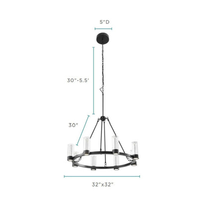 Black And Clear Candle Style Eight Light Metal Dimmable Smart Enabled Chandelier With Clear Shades HomeRoots