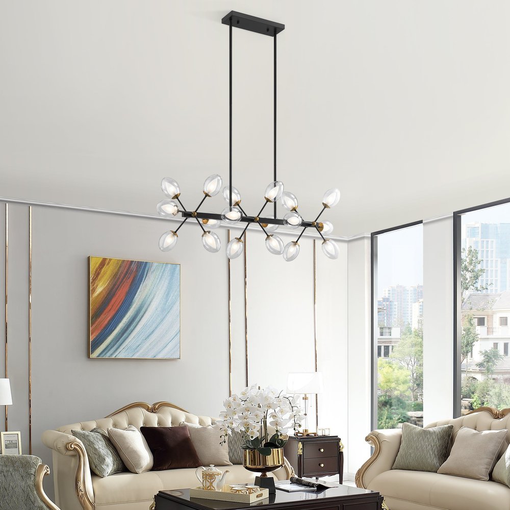 Black Gold And Clear Sputnik Multi Light Transparent Metal Edison Bulb Dimmable Smart Enabled Chandelier With Clear Shades HomeRoots