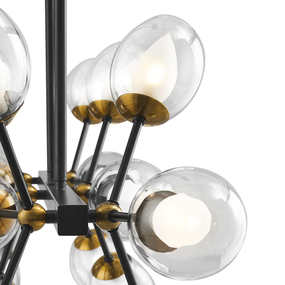 Black Gold And Clear Sputnik Multi Light Transparent Metal Edison Bulb Dimmable Smart Enabled Chandelier With Clear Shades HomeRoots