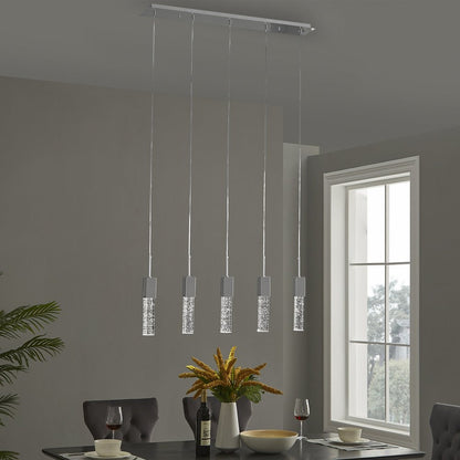 Silver And Clear Five Light Transparent Metal Dimmable Smart Enabled Chandelier With Clear Shades HomeRoots